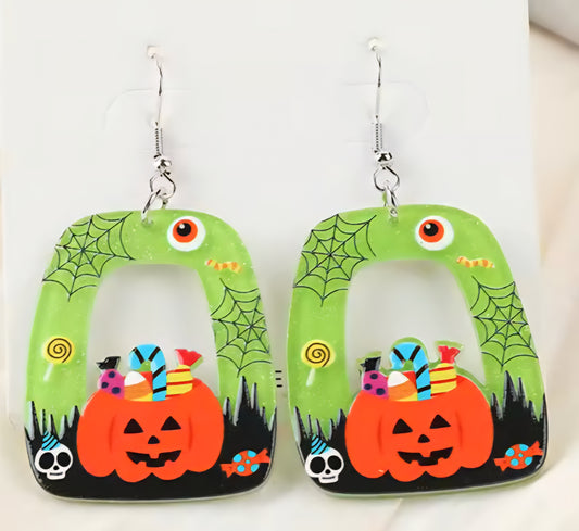 PREORDER Halloween Jack O Lantern & Candy Acrylic Dangle Earrings