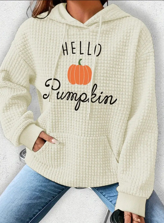 PREORDER Halloween Hello Pumpkin Knit Waffle Pullover Hooded Sweater