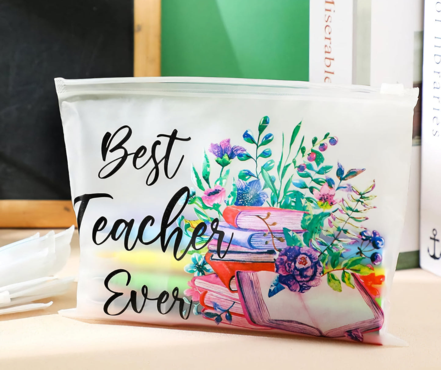 Best Teacher Ever Flower Reusable Cosmetic Bag