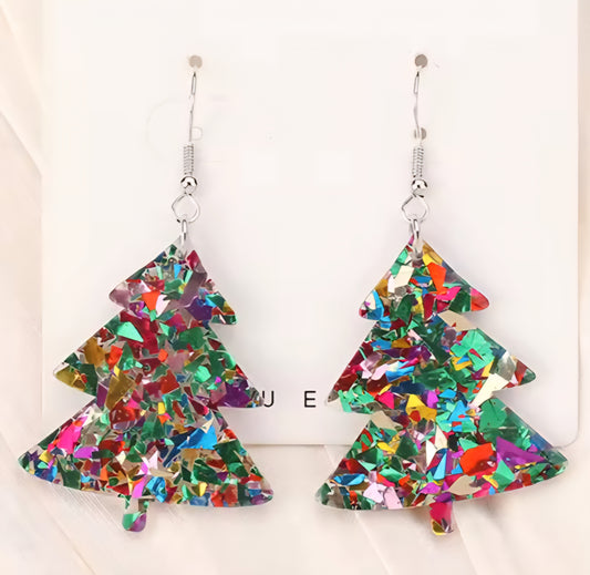 PREORDER Colored Christmas Tree Acrylic Dangle Earrings