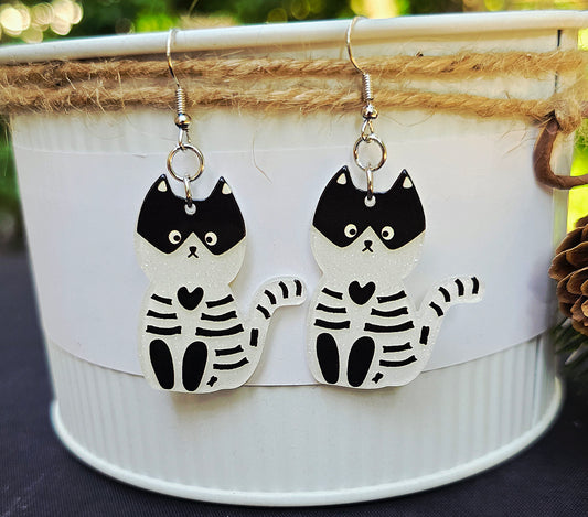HALLOWEEN Skeleton Kitty Acrylic Dangle Earrings
