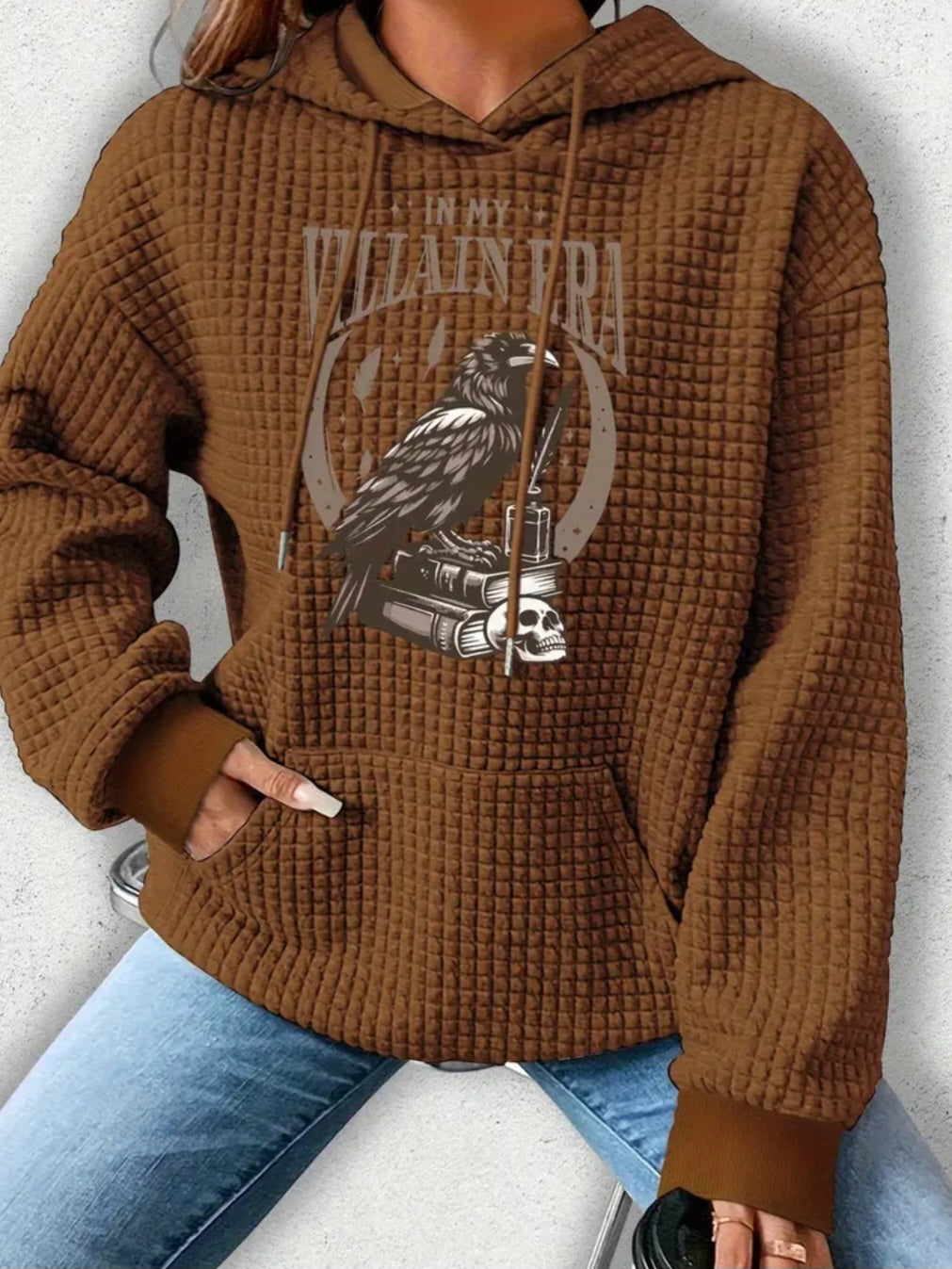PREORDER Halloween Villian Era Edgar Allen Poe Knit Waffle Pullover Hooded Sweater