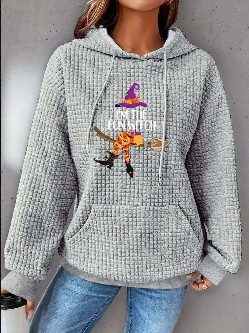 PREORDER Halloween Fun Witch Knit Waffle Pullover Hooded Sweater