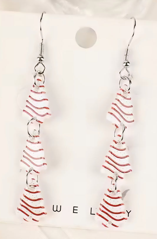 PREORDER Christmas Three White Trees Acrylic Dangle Earrings
