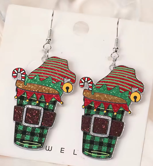PREORDER Christmas Elf Frappe Acrylic Dangle Earrings