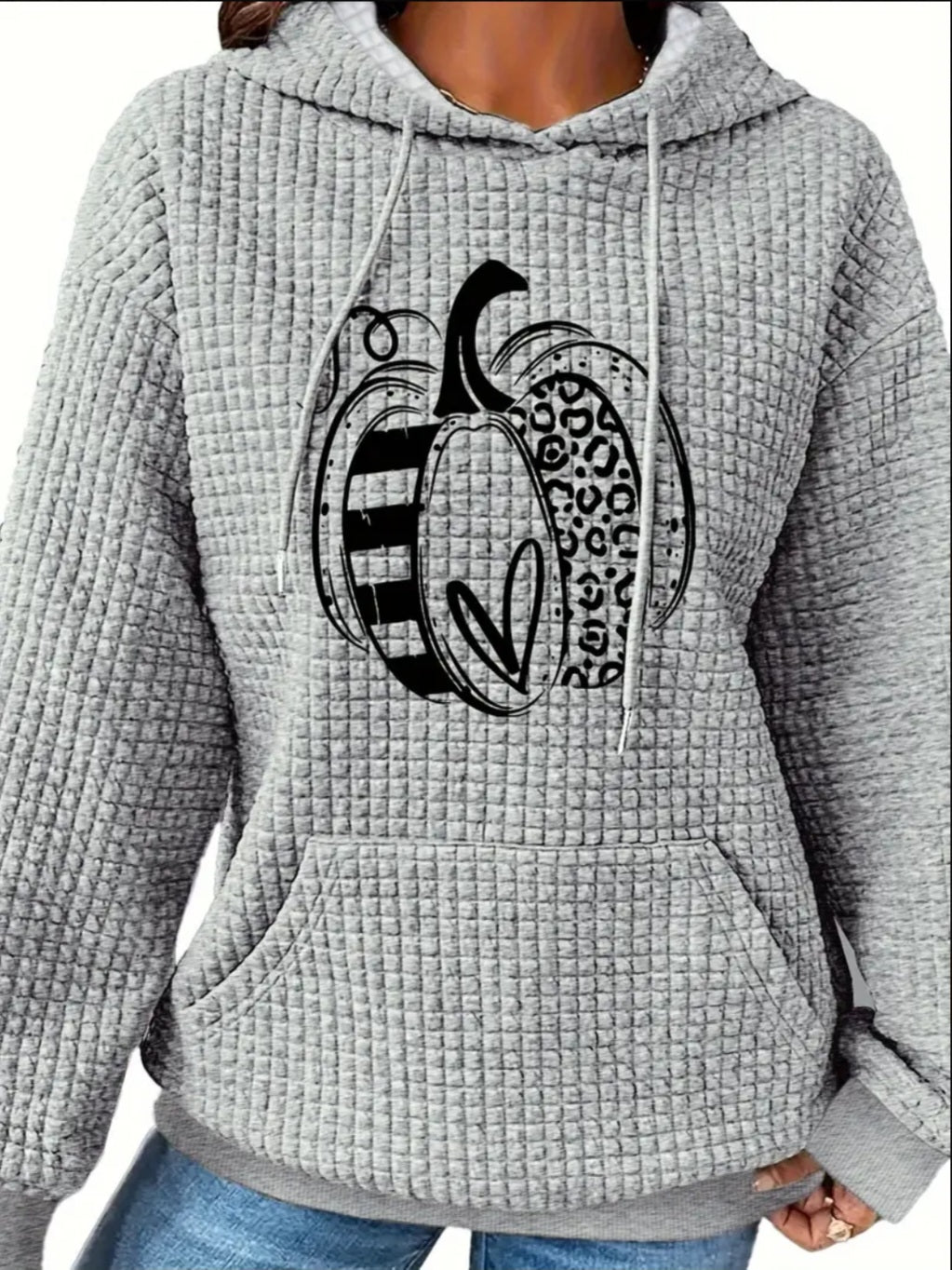 PREORDER Halloween Pumpkin Love Knit Waffle Pullover Hooded Sweater