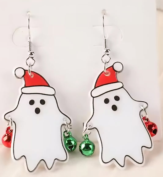 PREORDER Christmas Ghost Bells Acrylic Dangle Earrings