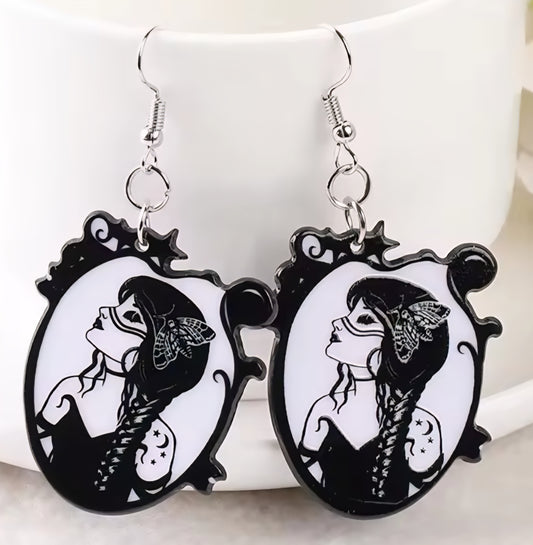 PREORDER Halloween Moth Witch Acrylic Dangle Earrings