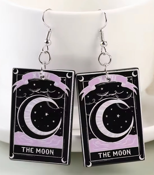 PREORDER Halloween Black The Moon Tarot Card Acrylic Dangle Earrings