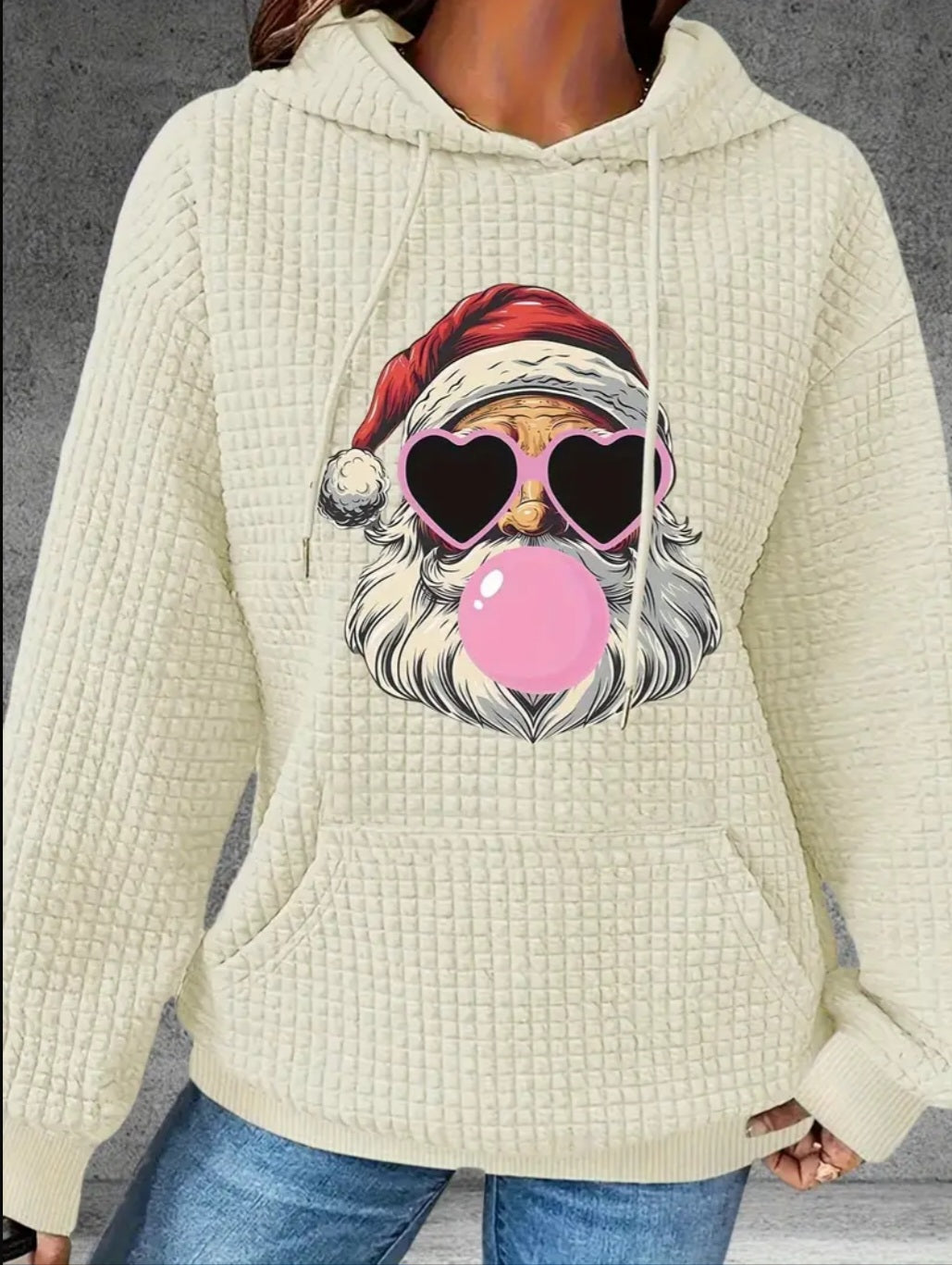 PREORDER Bubblegum Santa Knit Waffle Pullover Hooded Sweater
