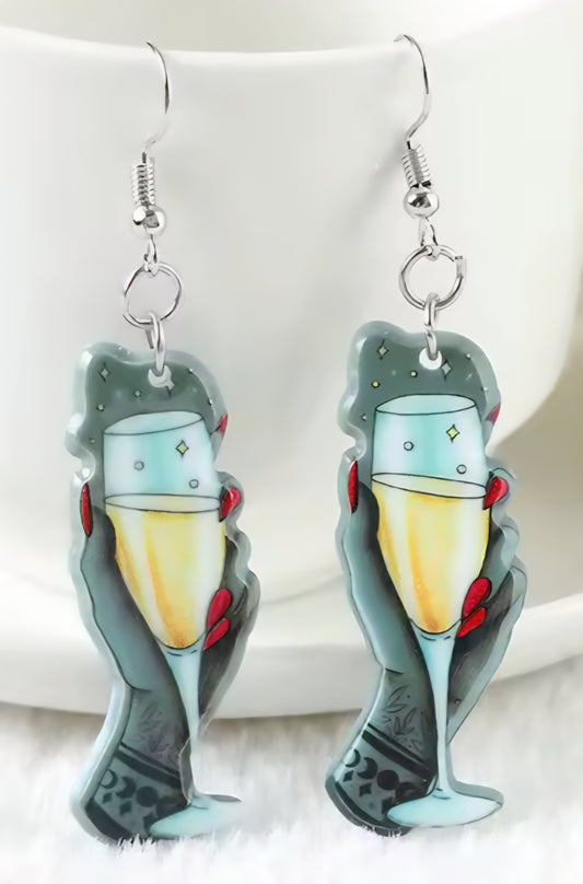 PREORDER Christmas New Years Toast Acrylic Dangle Earrings