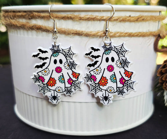 HALLOWEEN 70s Hippy Ghost Acrylic Dangle Earrings