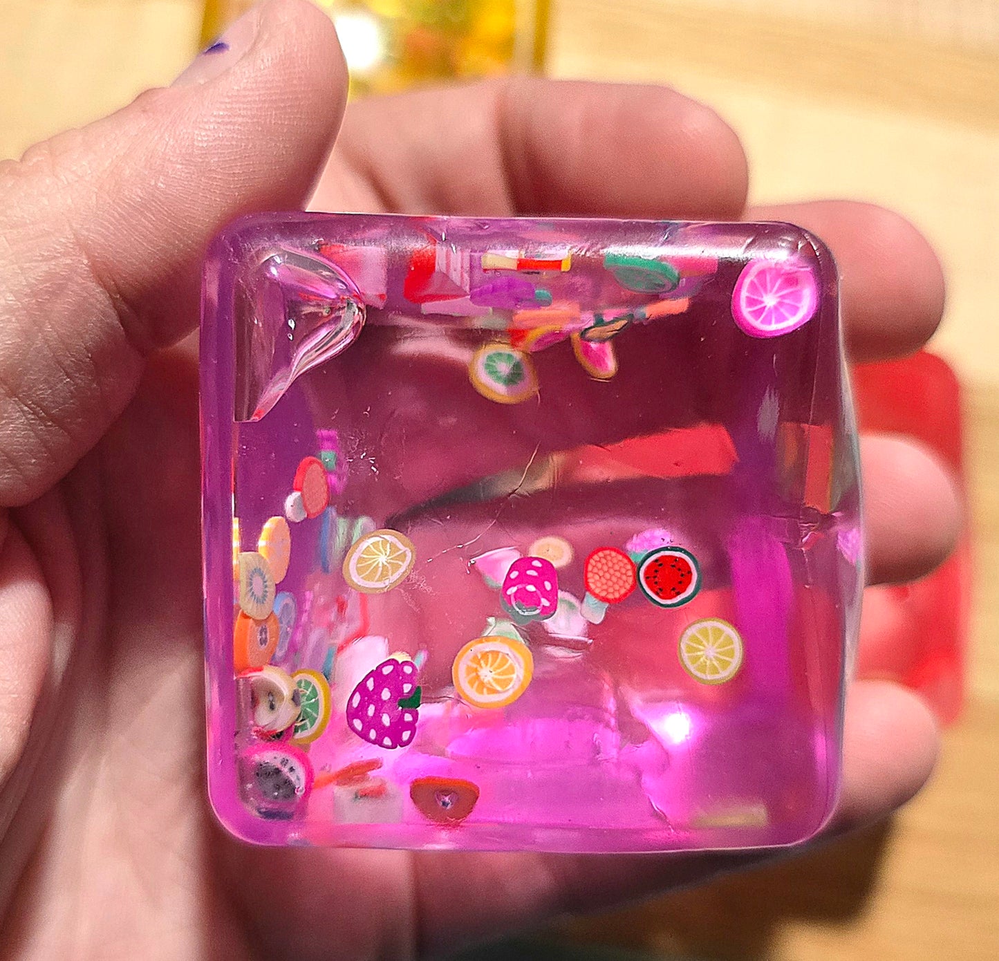 Mystery Transparent Fruit Cube Squishy