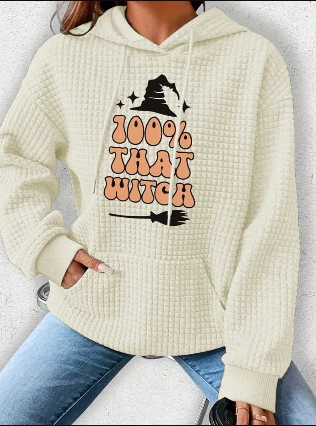 PREORDER Halloween 100% That Witch Knit Waffle Pullover Hooded Sweater