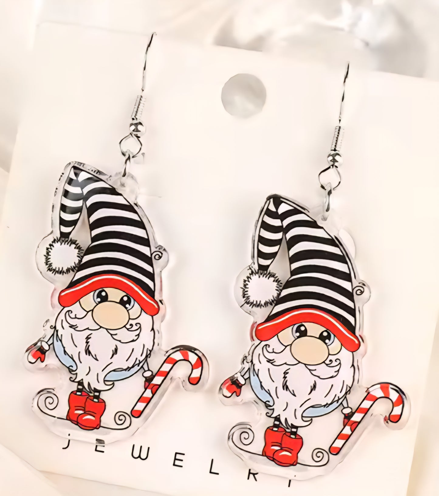 PREORDER Christmas Strpied Gnome Acrylic Dangle Earrings