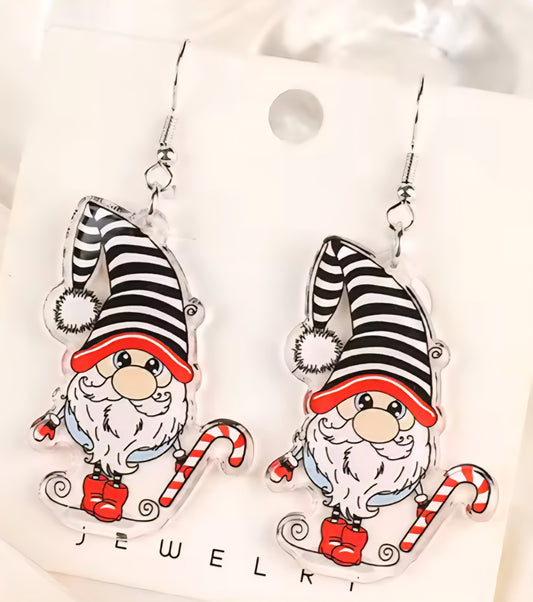 PREORDER Christmas Strpied Gnome Acrylic Dangle Earrings