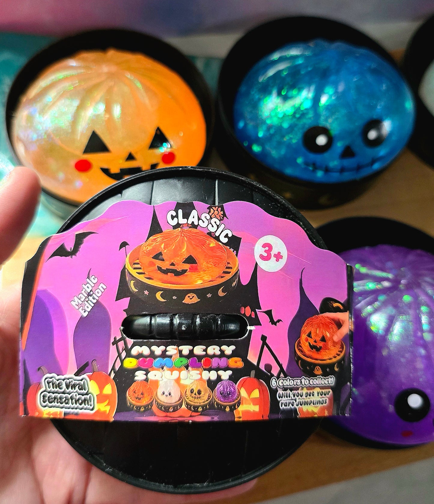 Mystery Halloween Face Dumpling Glitter Maltose Squishy