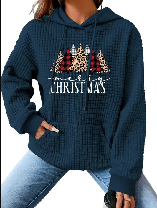 PREORDER Merry Christmas Knit Waffle Pullover Hooded Sweater