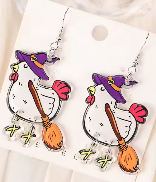 PREORDER Halloween Witchy Chicken Dangle Earrings