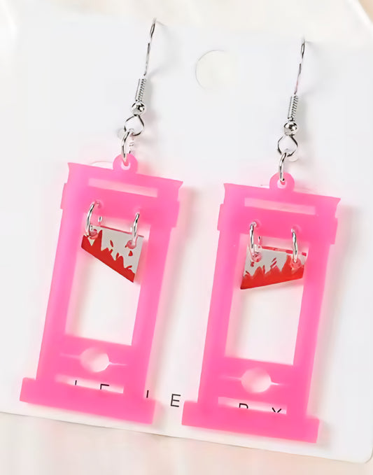 PREORDER Halloween Pink Guillotine Acrylic Dangle Earrings