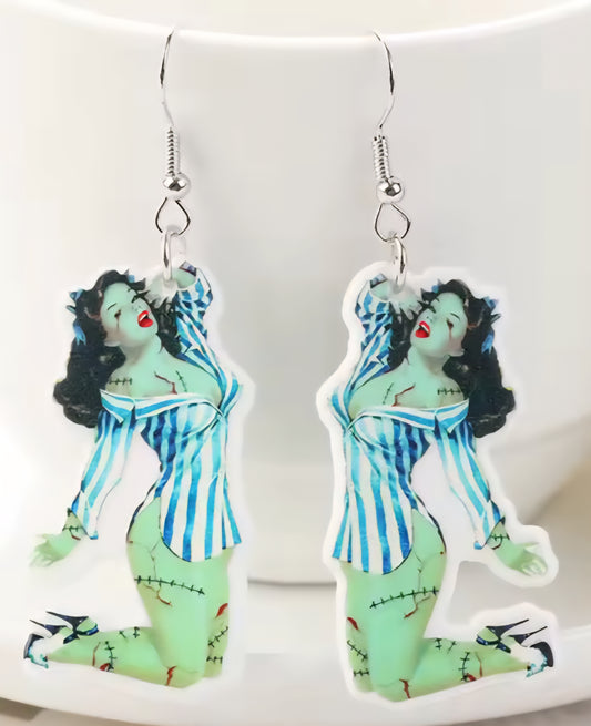 PREORDER Halloween Pin Up Frankenstein Acrylic Dangle Earrings