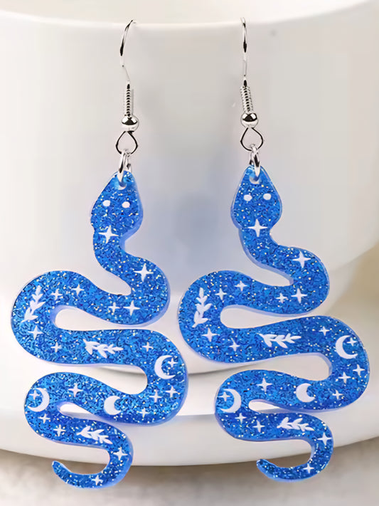 PREORDER Halloween Blue Snake Acrylic Dangle Earrings
