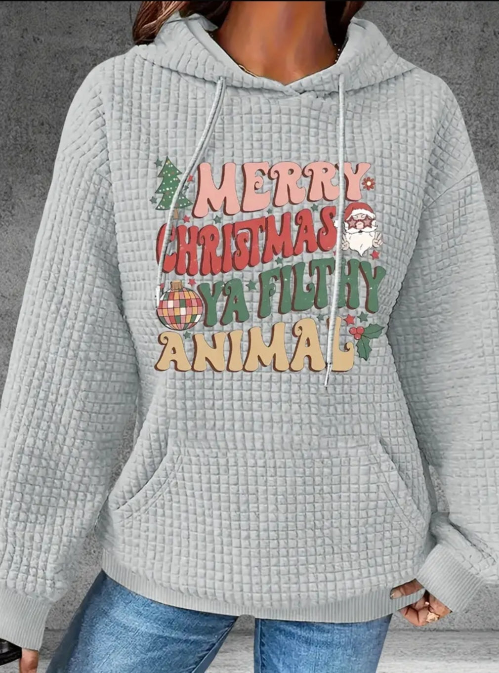 PREORDER Merry Christmas Ya Filthy Animal Knit Waffle Pullover Hooded Sweater
