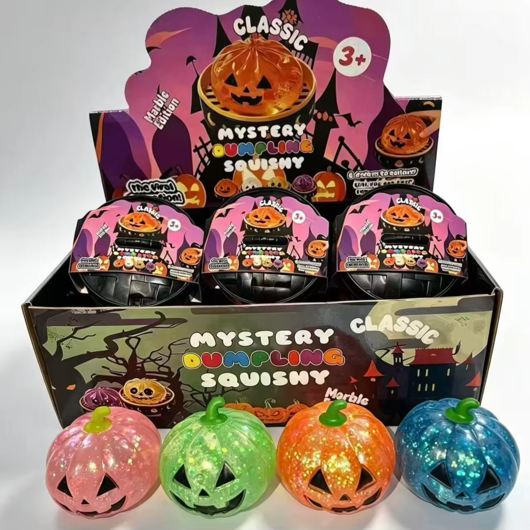 Mystery Halloween Jack O Lantern Pumpkin Dumpling Glitter Glue Squishy