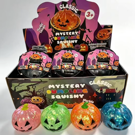 Mystery Halloween Jack O Lantern Pumpkin Dumpling Glitter Glue Squishy