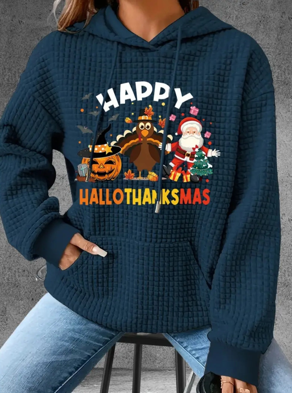 PREORDER Hallothanksmas Knit Waffle Pullover Hooded Sweater