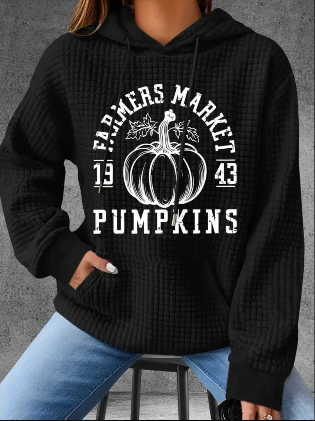 PREORDER Halloween Farmers Market Pumpkins Knit Waffle Pullover Hooded Sweater