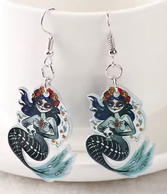 PREORDER Halloween Vintage Mermaid Acrylic Dangle Earrings