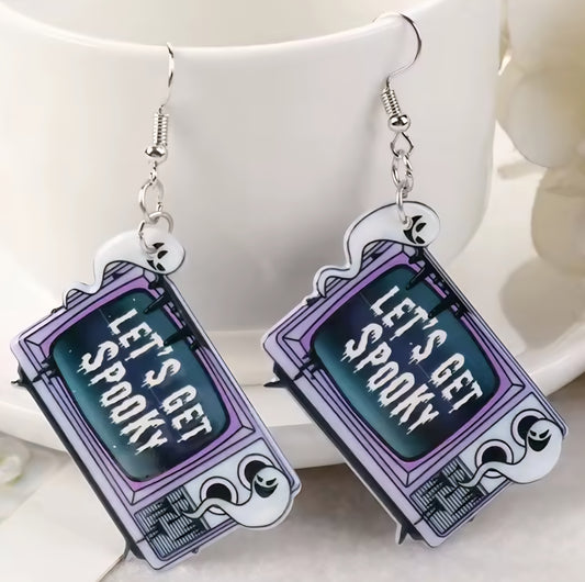 PREORDER Halloween Lets Get Spooky TV Acrylic Dangle Earrings