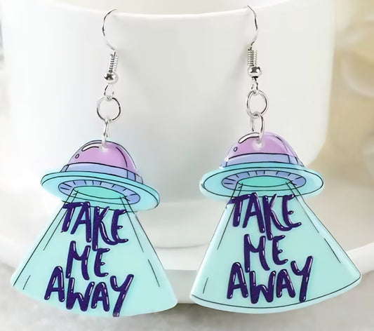 PREORDER Halloween Take Me Away Alien Acrylic Dangle Earrings