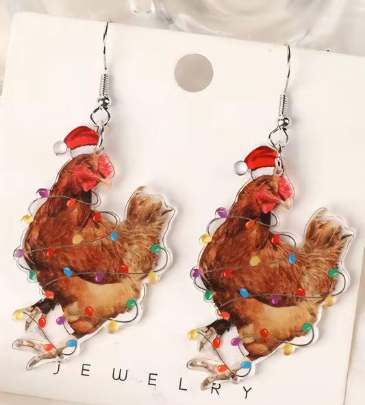 PREORDER Christmas Real  Chicken Acrylic Dangle Earrings