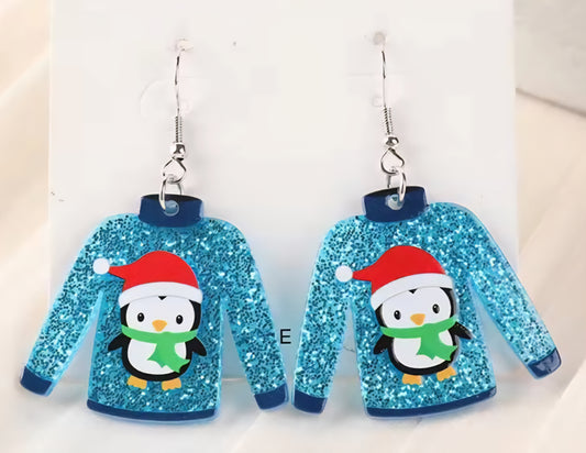PREORDER Christmas Penguin Ugly Sweater Acrylic Dangle Earrings