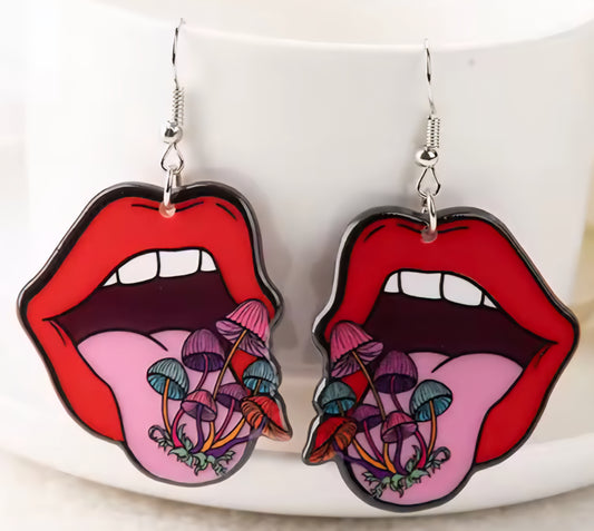 PREORDER Halloween Tongue Mushrooms Acrylic Dangle Earrings