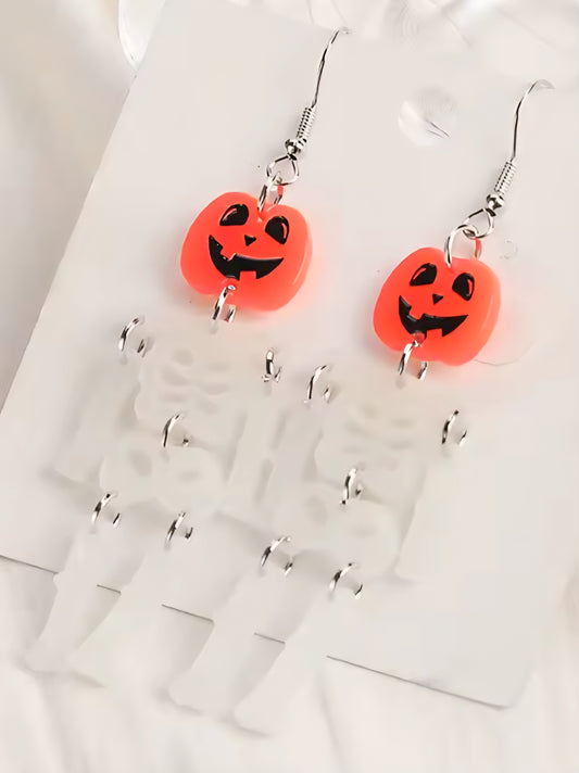 PREORDER Halloween Jack O Lantern Skeleton Dangle Earrings