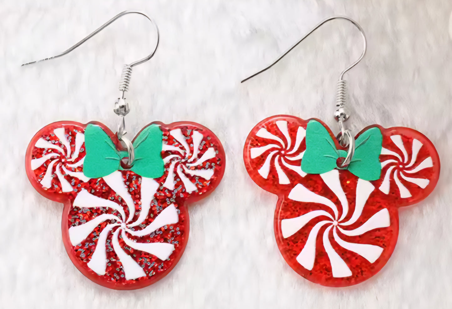 PREORDER Christmas Red Peppermint Mouse Head Acrylic Dangle Earrings