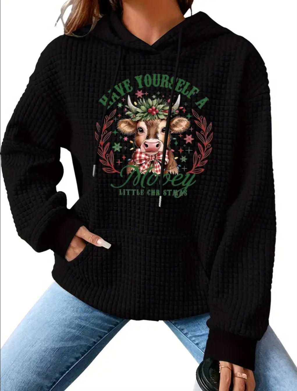 PREORDER Mooey Little Christmas Knit Waffle Pullover Hooded Sweater