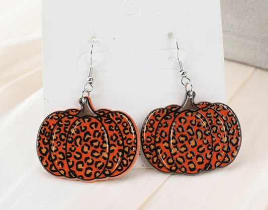 PREORDER HALLOWEEN Orange Leopard Pumpkin Acrylic Dangle Earrings