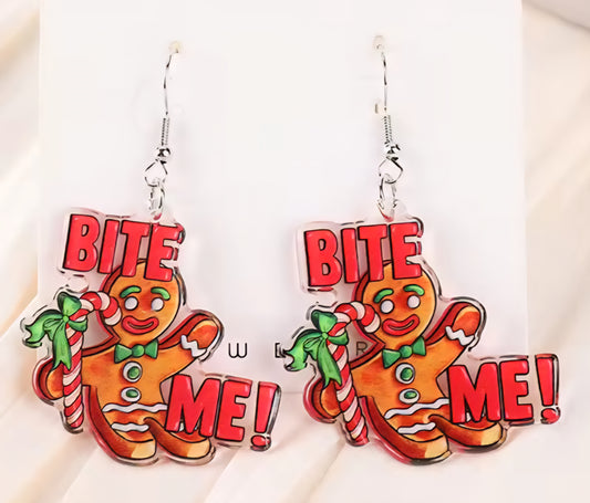 PREORDER Christmas Bite Me Gingerbread Dangle Earrings