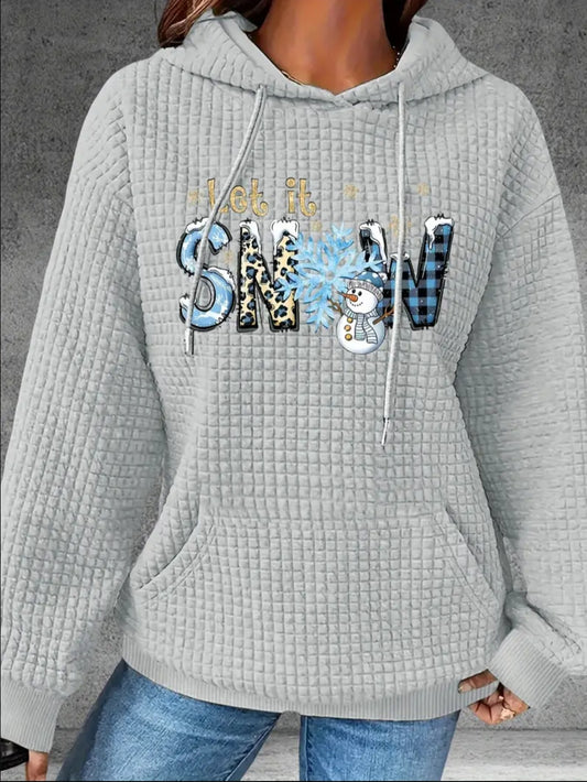 PREORDER Christmas Let It Snow Knit Waffle Pullover Hooded Sweater