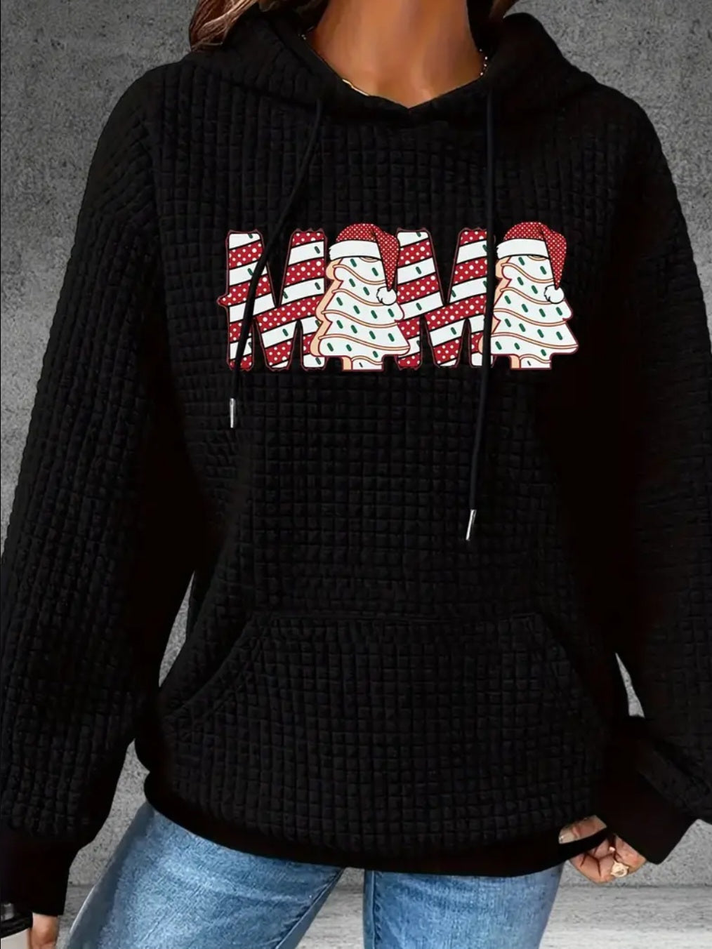 PREORDER Christmas Tree Mama Knit Waffle Pullover Hooded Sweater