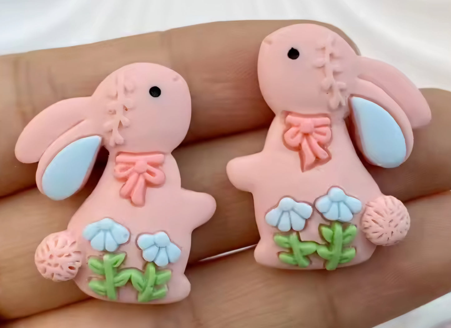 EASTER PINK BUNNY FLORAL RESIN STUD EARRINGS