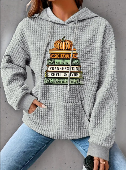 PREORDER Halloween Horror Books Knit Waffle Pullover Hooded Sweater