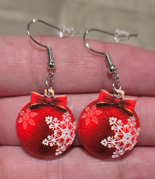 Red Snowflake Ornament Earrings