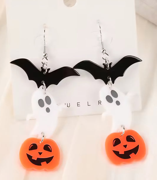 PREORDER Halloween Bat/Ghost/Jack O Lantern Acrylic Dangle Earrings