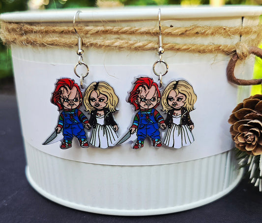 HALLOWEEN Chucky & Bride Acrylic Dangle Earrings