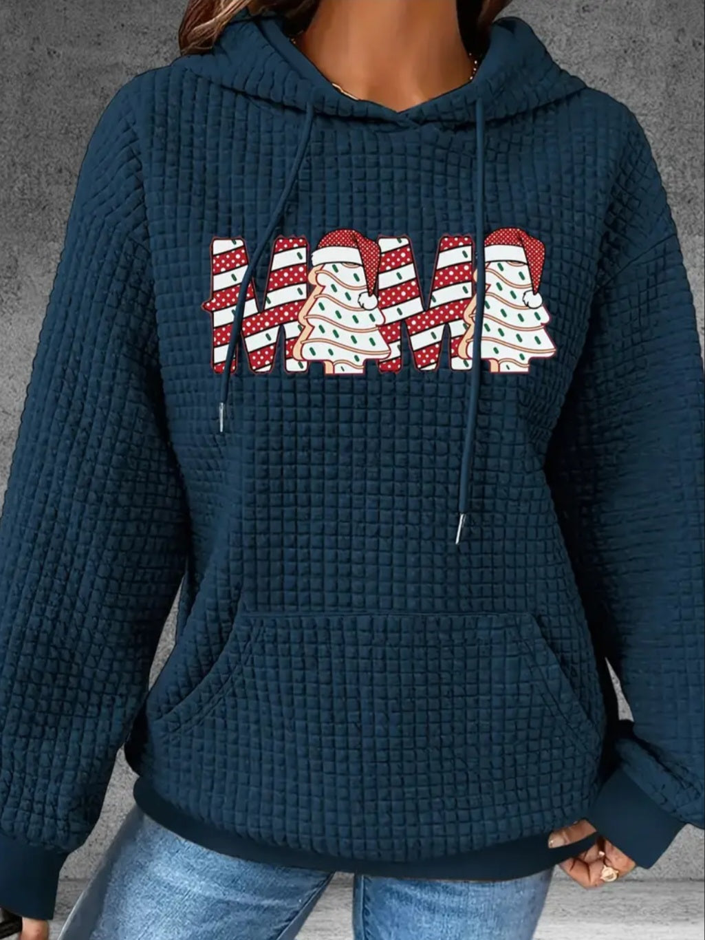 PREORDER Christmas Tree Mama Knit Waffle Pullover Hooded Sweater